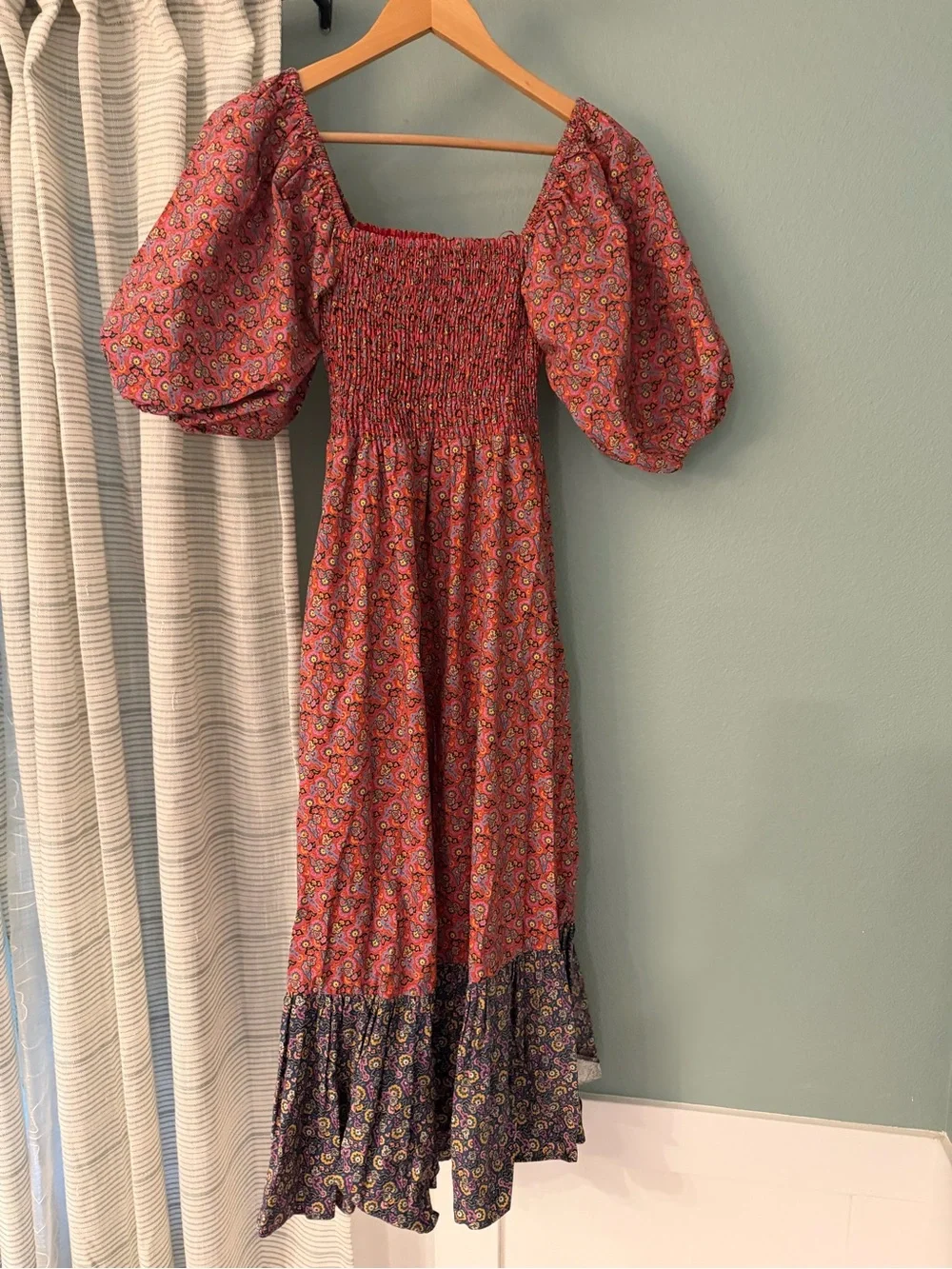 Rhode Eloise shirred floral print cotton midi dress size XS